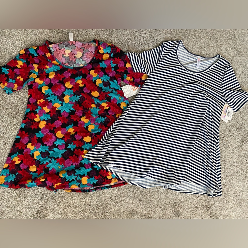 Accepting offers- LuLaRoe Navy and White Striped and Floral Tops